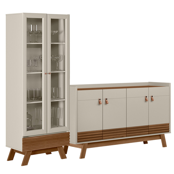 Kit Sala De Jantar Aparador Mason 04 Portas Com Cristaleira G