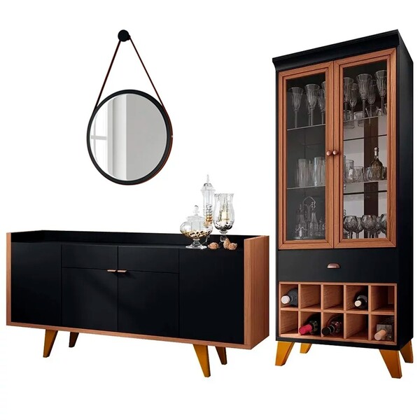 Kit Sala De Jantar Buffet Sinfonia Com Espelho E Cristaleira