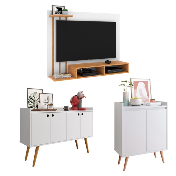 Kit Sala Painel Tv Até 48 Polegada Aparador Buffet Retrô 2 Po