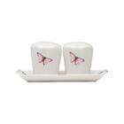 Kit Saleiro e Pimenteiro Porcelana Branca C/Bandeja Borboleta