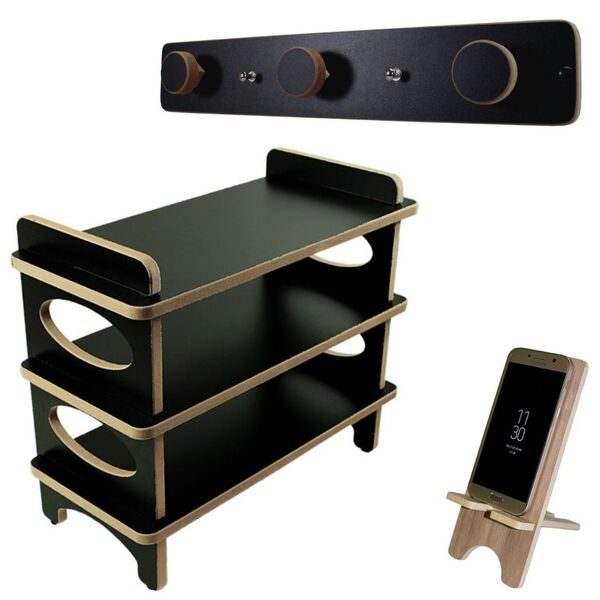 Kit Sapateira Banco Cabideiro Porta Chave Boné E Bolsas