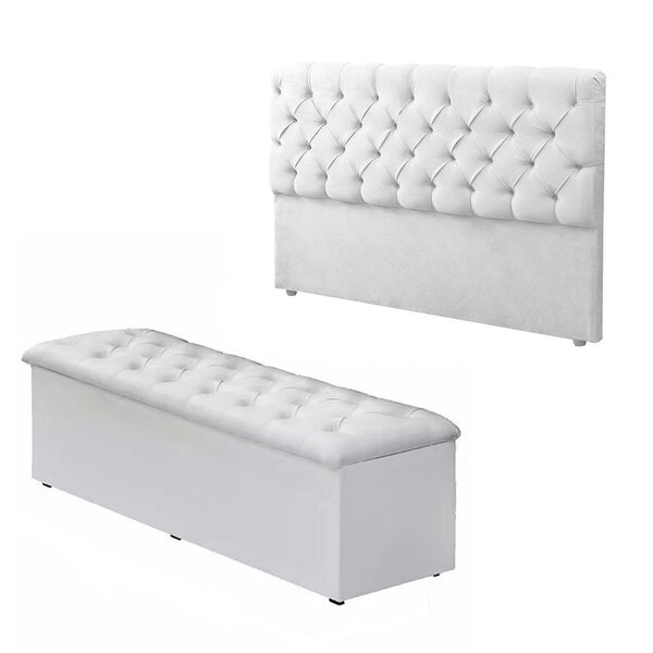 Kit Sapateira Baú + Cabeceira Sonho Queen Corino Branco