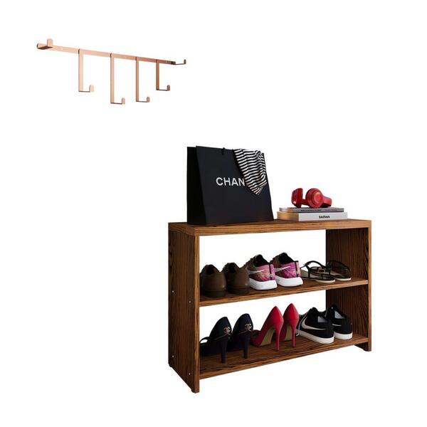 Kit Sapateira Organizadora Pequena Prateleira Sapatos Freijó