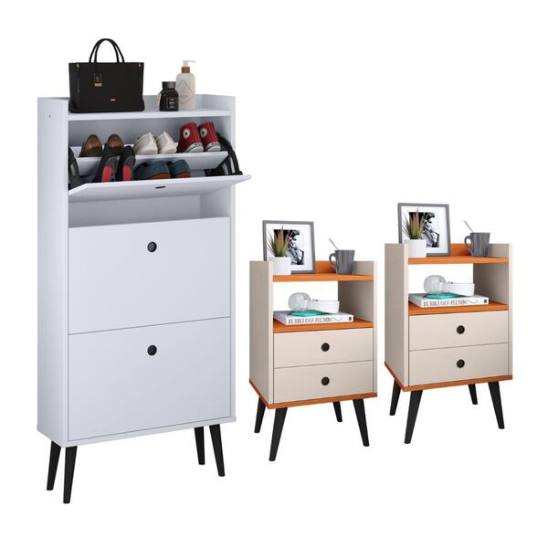 Kit Sapateira Vertical 3 Gavetas Basculantes Dark Branco E 2