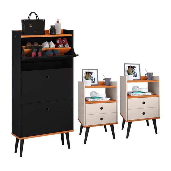 Kit Sapateira Vertical 3 Gavetas Basculantes Dark Preto/cinam