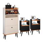 Kit Sapateira Vertical 3 Gavetas Basculantes Off White/cinamo