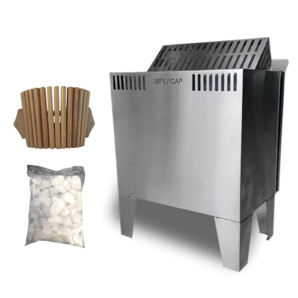 Kit Sauna Seca 9kw + Seixo + Luminária Impercap - Até 16 5m³