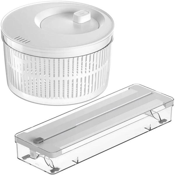 Kit Secador De Saladas 5,5l E Organizador Cortador De Rolos D