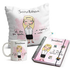 Kit Secretária Feminino Caneca Almofada E Agenda Cabelo:loiro