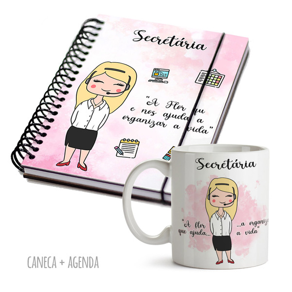 Kit Secretária Feminino Caneca E Agenda - Loiro Liso