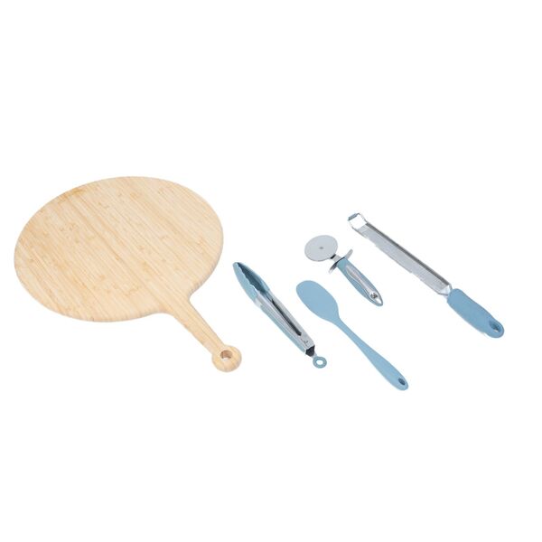 Kit Servir Pizza C/ Tábua Cortador Ralador Bambu 5 Pç-oikos U