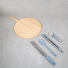 Kit Servir Pizza C/ Tábua Cortador Ralador Bambu 5 Pç-oikos U