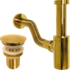 Kit Sifão Copo Dourado Metal 1 1/4 Pol Com Tubo Flexível Ajus