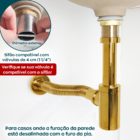 Kit Sifão Copo Dourado Metal 1 1/4 Pol Com Tubo Flexível Ajus