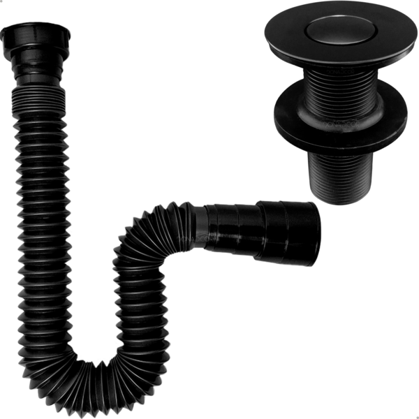 Kit Sifão Preto Flexível De Pia Banheiro E Válvula Inox 7/8 P