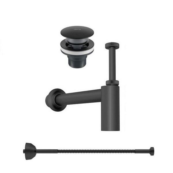 Kit Sifão Válvula E Ligação Flexível Rígido Black Matte Deca