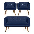Kit Sofá 02 Lugares E 02 Poltronas Julia Azul Com Strass