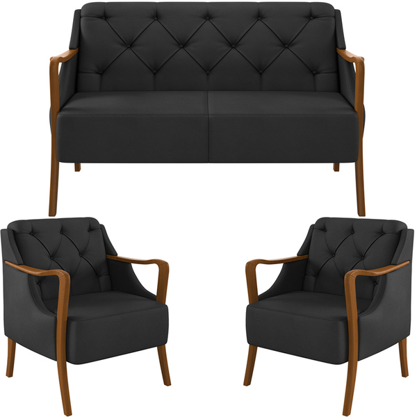 Kit Sofá 02 Lugares Sala Estar 135cm Com 02 Poltronas Coral P