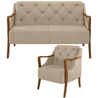 Kit Sofá 02 Lugares Sala Estar 135cm Com Poltrona Coral Pés D