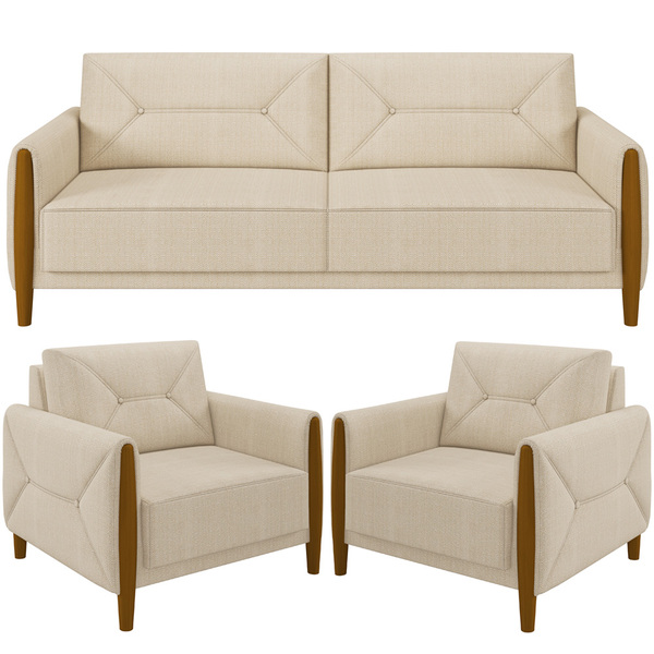 Kit Sofá 02 Lugares Sala Estar 165cm Com 02 Poltronas Berilo