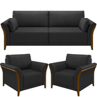 Kit Sofá 03 Lugares 222cm Com 02 Poltronas Stefan Pés Madeira