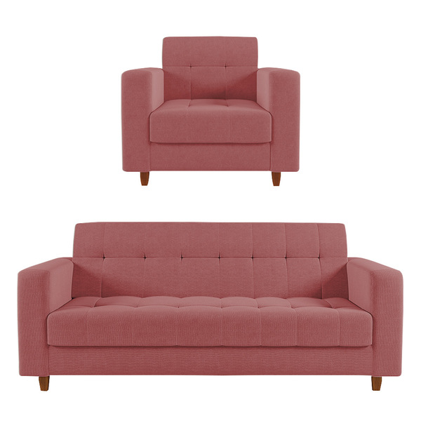 Kit Sofá 03 Lugares E 01 Poltrona Arezzo Linho Whiski Rose A1
