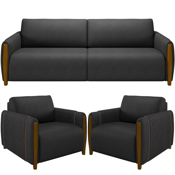 Kit Sofá 03 Lugares Sala Estar 223cm Com 02 Poltronas Flora P