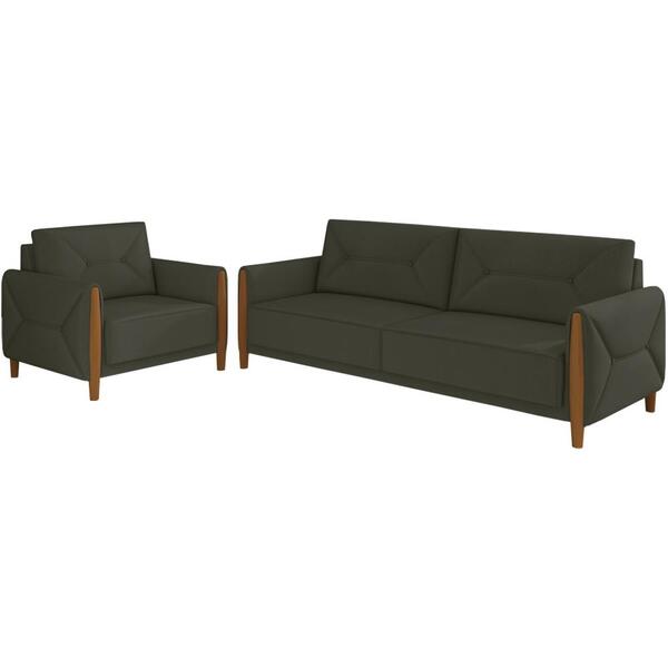Kit Sofa 165 Cm E Poltrona Decorativa Malbec Linho Moll