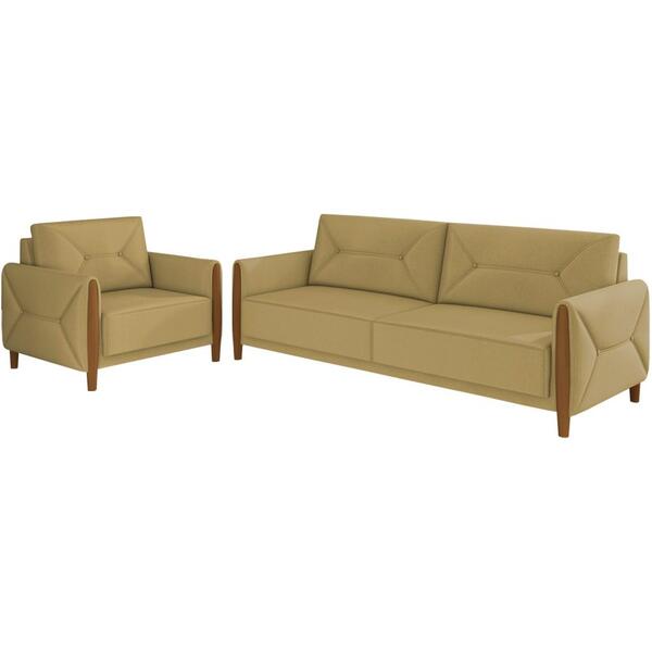 Kit Sofa 165 Cm E Poltrona Decorativa Malbec Linho Moll