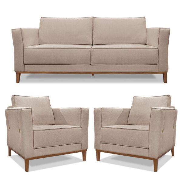 Kit Sofá 170cm E 2 Poltronas 100cm Alicia Para Sala Linho  Ar