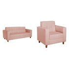 Kit Sofá 180cm E Poltrona Em Corano Dallas Rosa Bebê