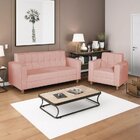 Kit Sofá 180cm E Poltrona Em Corano Dallas Rosa Bebê