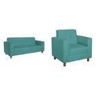 Kit Sofá 180cm E Poltrona Em Suede Dallas Azul Turquesa