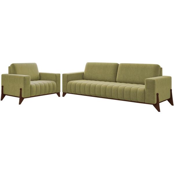 Kit Sofa 232 Cm E Poltrona Decorativa Veron Veludo Moll