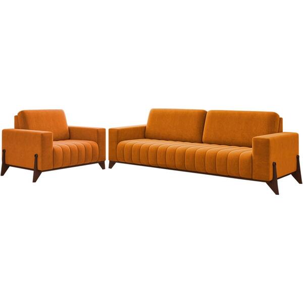 Kit Sofa 232 Cm E Poltrona Decorativa Veron Veludo Moll