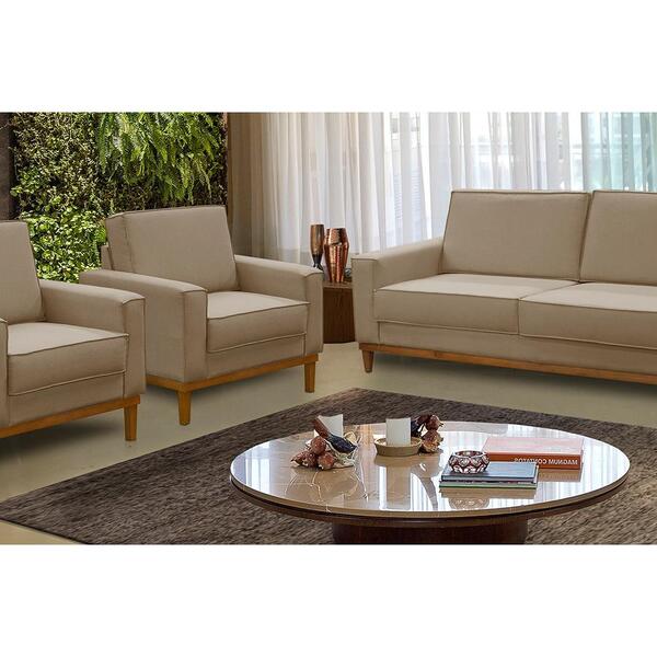 Kit Sofá 2 Lugares 1,80m E 2 Poltronas Living Lavinia Linho B