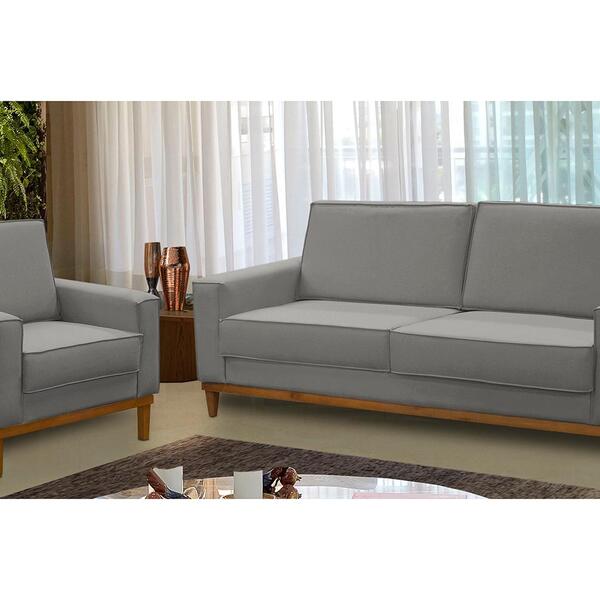 Kit Sofá 2 Lugares 1,80m E Poltrona Living Lavinia Linho Cinz