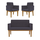 Kit Sofá 2 Lugares + Poltrona Com Base Suede Sala De Estar Ci