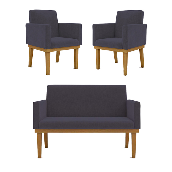 Kit Sofá 2 Lugares + Poltrona Com Base Suede Sala De Estar Ci