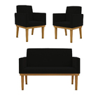 Kit Sofá 2 Lugares + Poltrona Com Base Suede Sala De Estar Pr