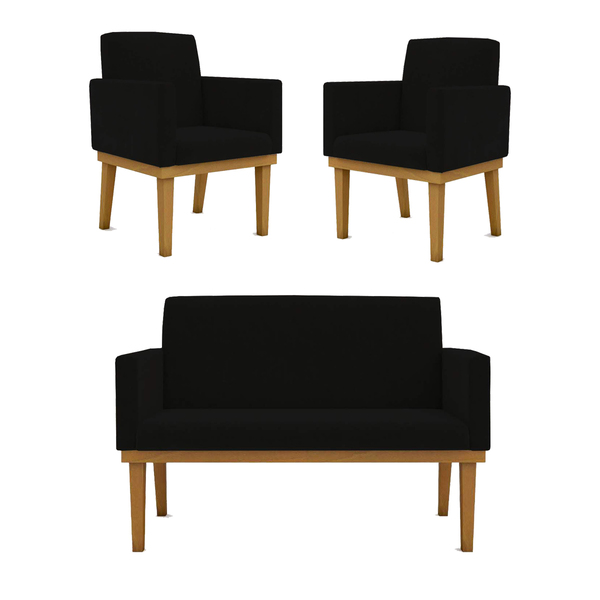 Kit Sofá 2 Lugares + Poltrona Com Base Suede Sala De Estar Pr