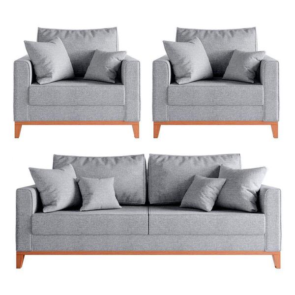 Kit Sofá 2 Lugares E 2 Poltronas Beny Com Base De Madeira Lin