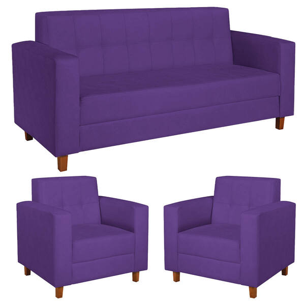 Kit Sofá 2 Lugares E 2 Poltronas Denver Corano Roxo - Amarena