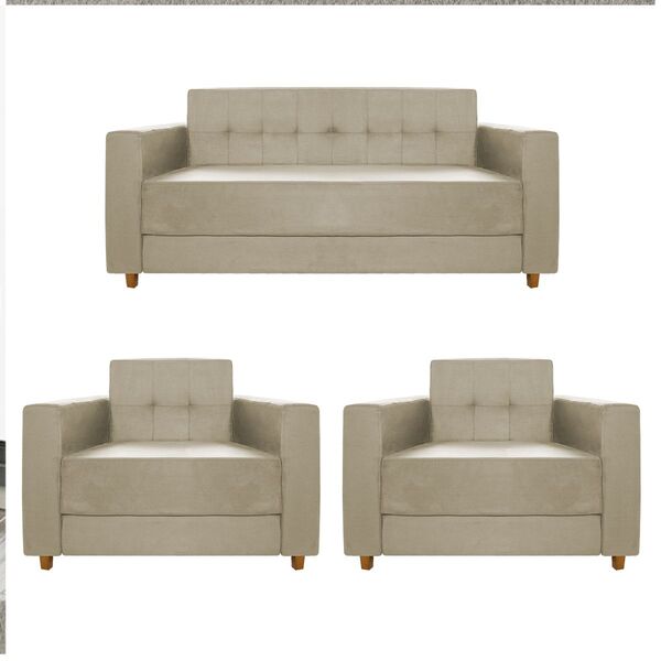 Kit Sofá 2 Lugares E 2 Poltronas Denver Linho Bege - Amarena
