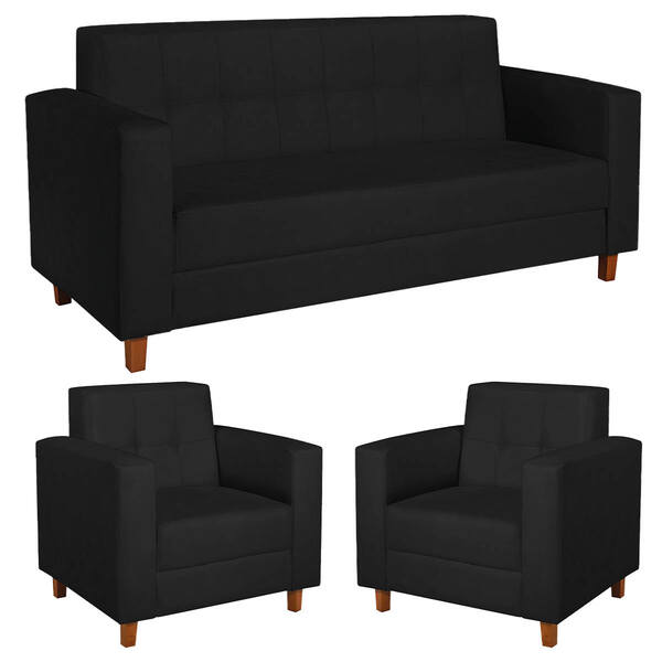 Kit Sofá 2 Lugares E 2 Poltronas Denver Suede Preto - Doce So