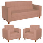 Kit Sofá 2 Lugares E 2 Poltronas Denver Suede Rosê - Amarena