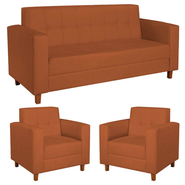 Kit Sofá 2 Lugares E 2 Poltronas Denver Suede Terracota - Ama