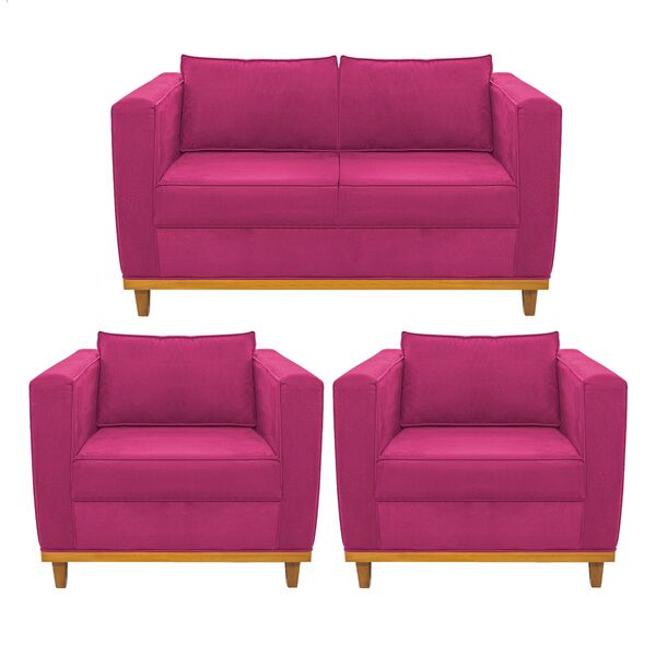 Kit Sofá 2 Lugares E 2 Poltronas Europa Suede Pink Amarena Mó