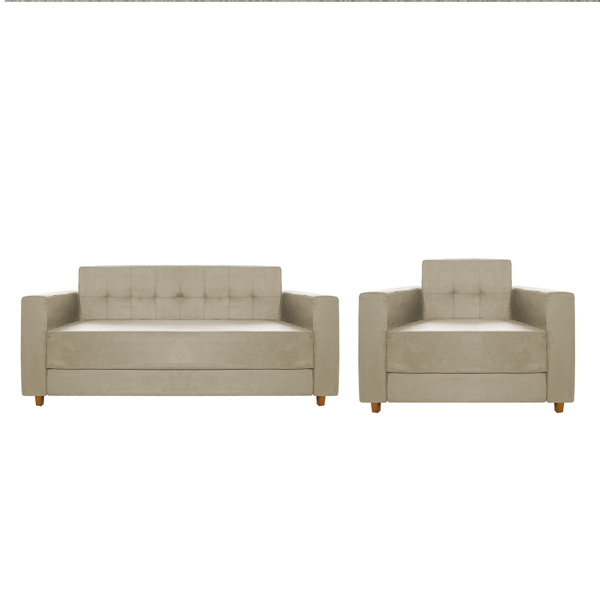 Kit Sofá 2 Lugares E Poltrona Denver Linho Bege - Doce Sonho