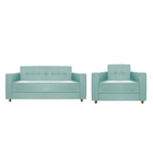 Kit Sofá 2 Lugares E Poltrona Denver Suede Azul Tiffany - Doc